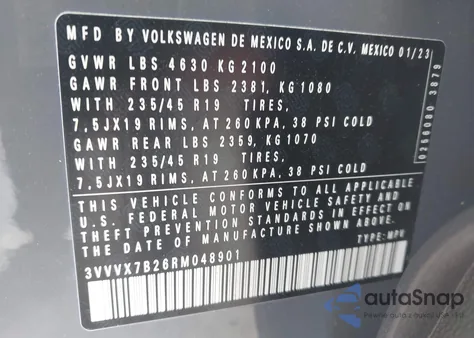 2024 Volkswagen Taos 1.5T Se z USA, uszkodzony, nr VIN 3VVVX7B26RM048901
